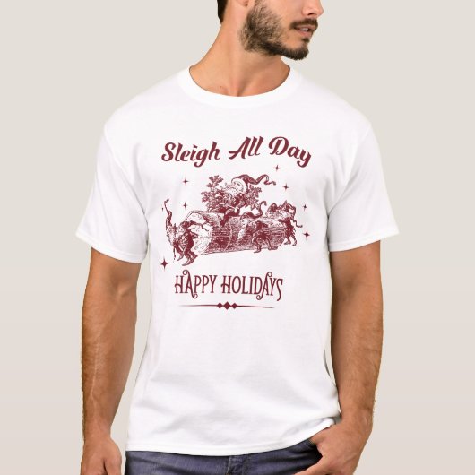 Sleigh All day Vintage Christmas Tシャツ (正面)