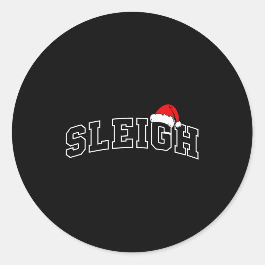 Sleigh Christmas Varsity Minimal Text Santa Hat Fa ラウンドシール (正面)