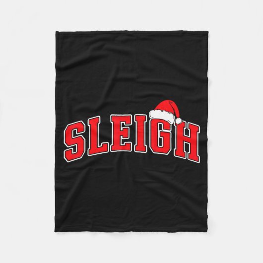 Sleigh Christmas Varsity Text With Santa Hat Famil フリースブランケット (正面)