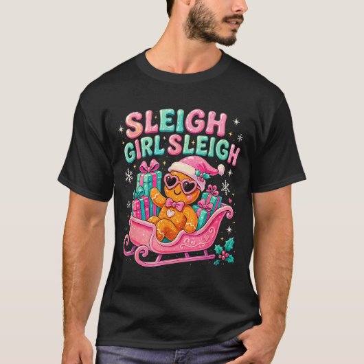 Sleigh Girl Cute Gingerbread Christmas Art  Tシャツ (正面)