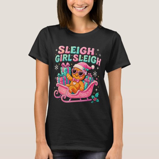Sleigh Girl Cute Gingerbread Christmas Art Tシャツ (正面)