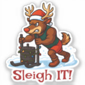 Sleigh It – Funny Christmas Reindeer Gym Workout シール (正面)
