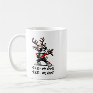 「Sleigh My Name」マグカップ クリスマスのユーモアあふれるコーヒーカップ コーヒーマグカップ