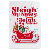 Sleigh My Name，休日デザイン，クリスマスユーモアのある ミディアムペーパーバッグ (裏面)