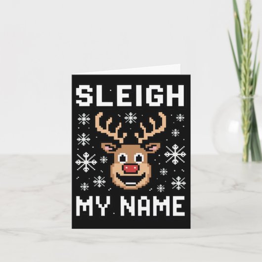 Sleigh My Name Ugly Christmas Pixel Sleigh  カード (正面)