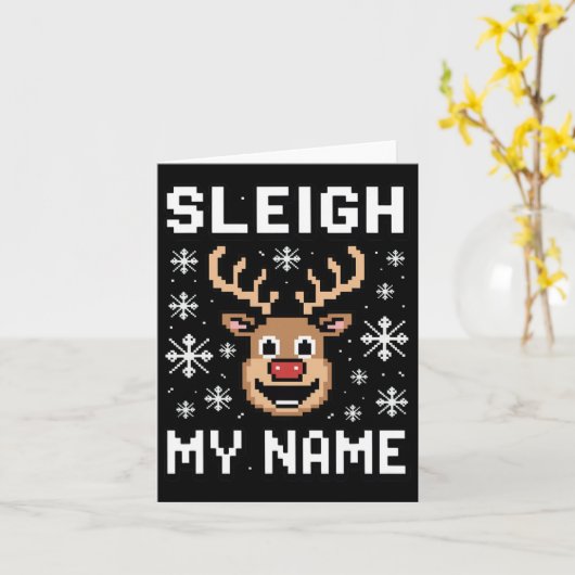 Sleigh My Name Ugly Christmas Pixel Sleigh  カード (黄色い花)
