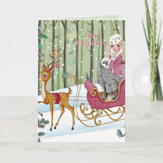 Sleigh Ride Girl - Christmas Greetings Card シーズンカード (正面)