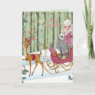 Sleigh Ride Girl - Christmas Greetings Card シーズンカード