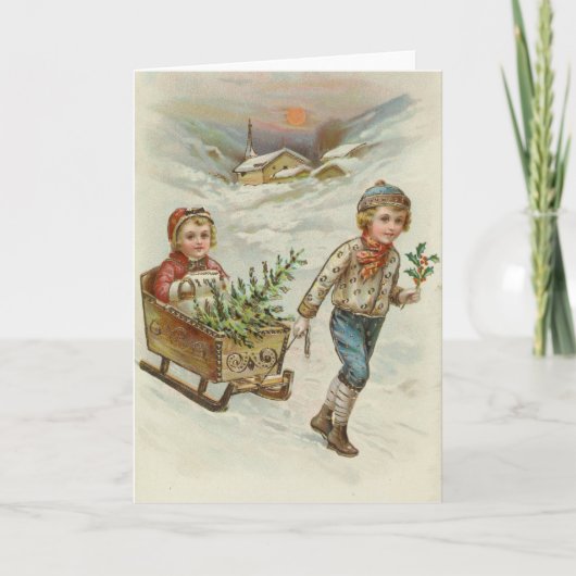 Sleigh Ride | Vintage Christmas カード (正面)