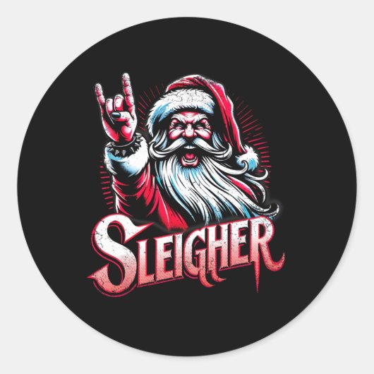 Sleigher Hail Santa Heavy Metal Christmas For Men  ラウンドシール (正面)