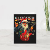 Sleigher Rock Santa Funny Metal Christmas Design カード (正面)