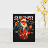 Sleigher Rock Santa Funny Metal Christmas Design  カード (黄色い花)