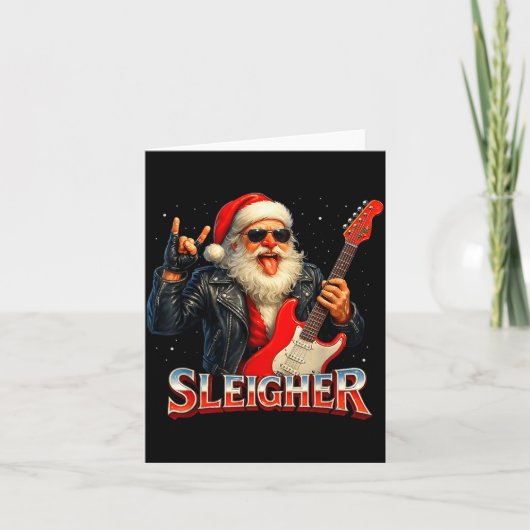 Sleigher Rock Santa Funny Metal Christmas Design  カード (正面)