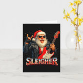 Sleigher Rock Santa Funny Metal Christmas Design  カード (黄色い花)
