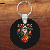 Sleigher Rock Santa Funny Metal Christmas Design キーホルダー (正面)