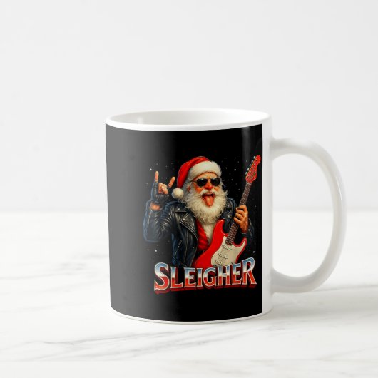 Sleigher Rock Santa Funny Metal Christmas Design  コーヒーマグカップ (右)