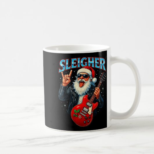 Sleigher Rock Santa Funny Metal Christmas Design  コーヒーマグカップ (右)