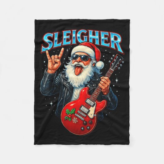 Sleigher Rock Santa Funny Metal Christmas Design  フリースブランケット (正面)