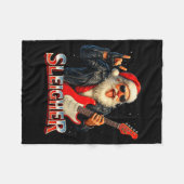 Sleigher Rock Santa Funny Metal Christmas Design  フリースブランケット (正面(横))