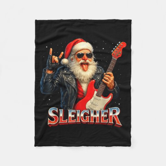Sleigher Rock Santa Funny Metal Christmas Design  フリースブランケット (正面)