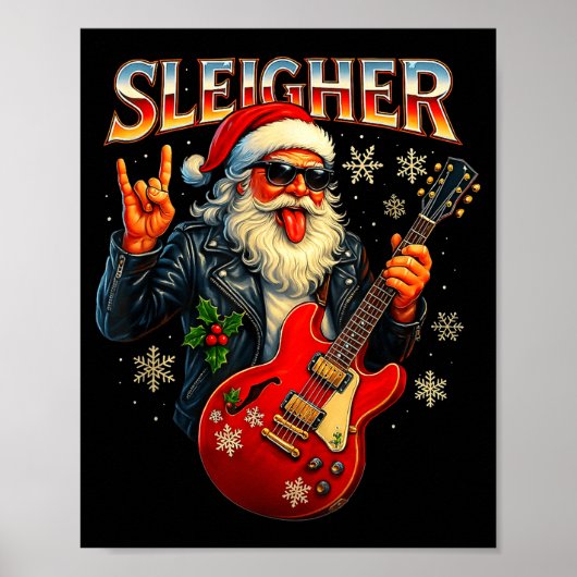 Sleigher Rock Santa Funny Metal Christmas Design  ポスター (正面)