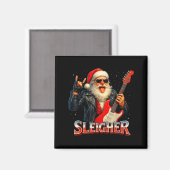Sleigher Rock Santa Funny Metal Christmas Design  マグネット (正面/裏面)