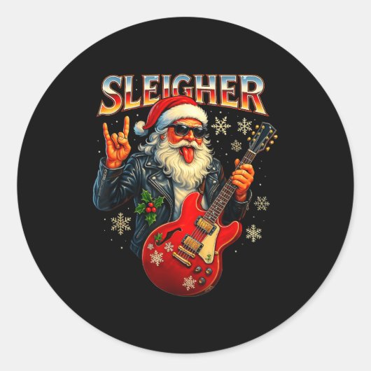 Sleigher Rock Santa Funny Metal Christmas Design  ラウンドシール (正面)