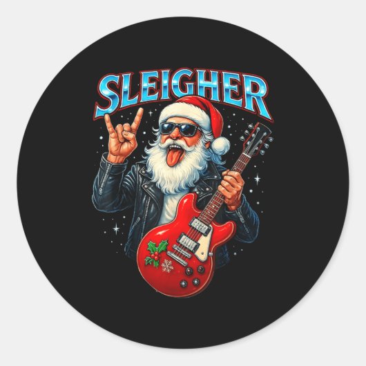 Sleigher Rock Santa Funny Metal Christmas Design  ラウンドシール (正面)
