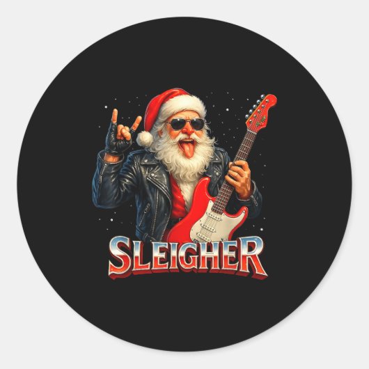 Sleigher Rock Santa Funny Metal Christmas Design  ラウンドシール (正面)