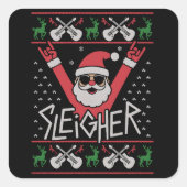 Sleigher Santa Christmas Rock n Roll Ugly Sweat スクエアシール (正面)