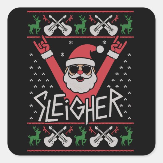 Sleigher Santa Christmas Rock n Roll Ugly Sweat スクエアシール (正面)