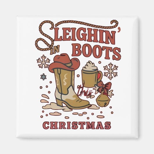 Sleighin Boots This Christmas Funny West Cowboy   マグネット (正面)
