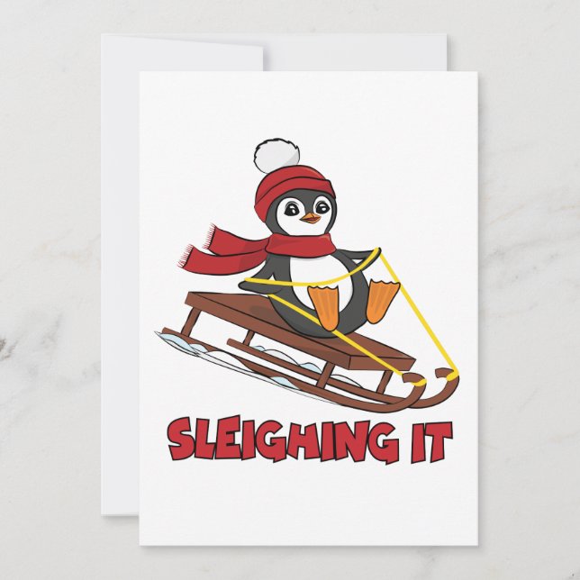 Sleighing It - Snow Sledding Cute Penguin Winter (正面)