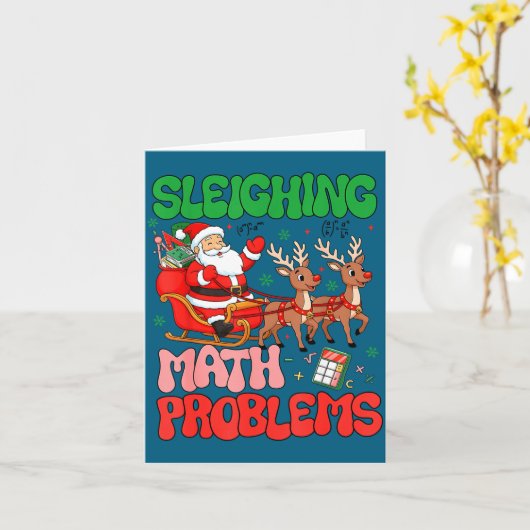 Sleighing Math Problems Funny Teacher Christmas Qu カード (黄色い花)