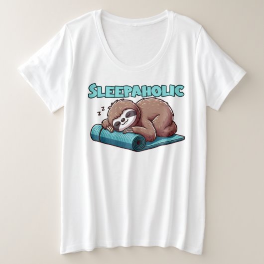 Sleppaholic - Sleeping Sloth On Yoga mat プラスサイズTシャツ (デザイン正面)