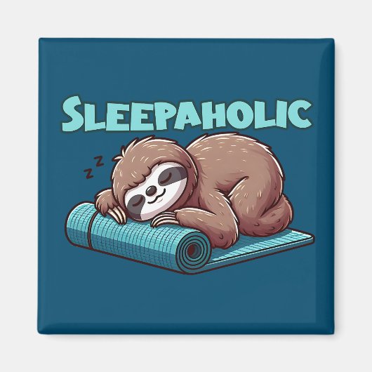 Sleppaholic - Sleeping Sloth On Yoga mat マグネット (正面)