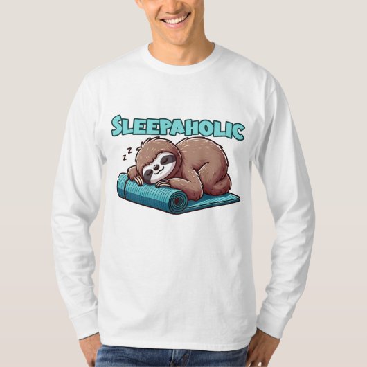 Sleppaholic - Sleeping Sloth On Yoga mat Tシャツ (正面)