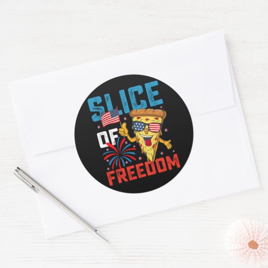 Slice Of Freedom 4th 7月ピザUSA国旗Sunglasse ラウンドシール (封筒)
