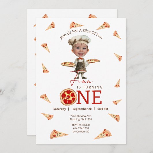 Slice Of Fun 1st Birthday Photo Invitation 招待状 (正面/裏面)