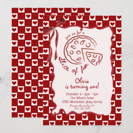 Slice of Fun  girl Birthday party 招待状 (正面/裏面)