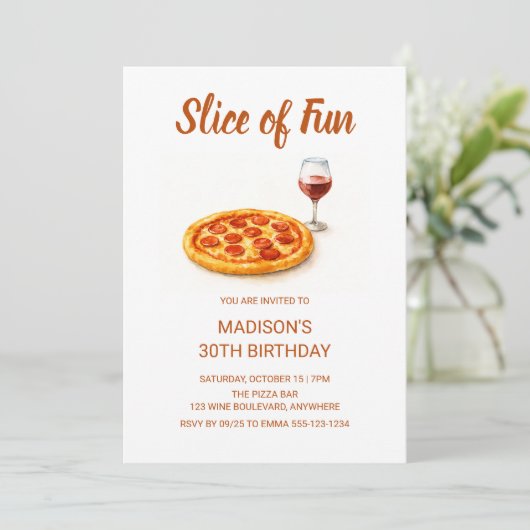 Slice Of Fun Pizza & Wine Adult Birthday Party 招待状 (スタンド正面)