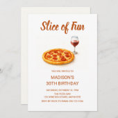 Slice Of Fun Pizza & Wine Adult Birthday Party 招待状 (正面/裏面)