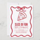 Slice of Fun Red Hand-drawn Pizza Birthday 招待状 (正面)