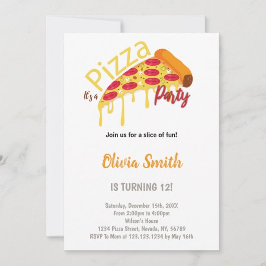 Slice Pizza Birthday Invitations 招待状 (正面)