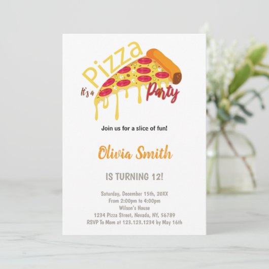 Slice Pizza Birthday Invitations 招待状 (スタンド正面)