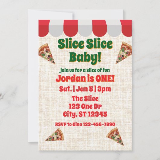 Slice Slice Baby, pizza 1st birthday 招待状 (正面)