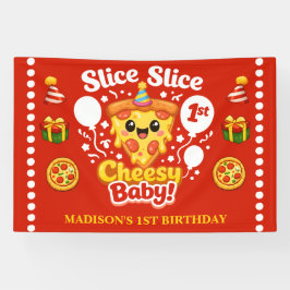 Slice Slice Baby Pizza 1st Birthday Horizontal 横断幕