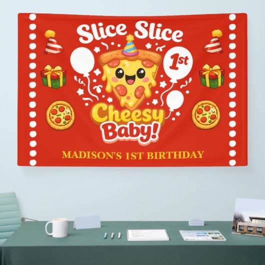 Slice Slice Baby Pizza 1st Birthday Horizontal 横断幕 (トレードショー)