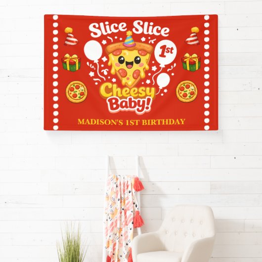 Slice Slice Baby Pizza 1st Birthday Horizontal 横断幕 (インサイチュ)