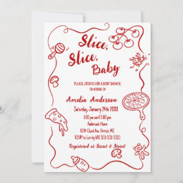 Slice Slice Baby | Red Doodle Pizza Baby Shower 招待状